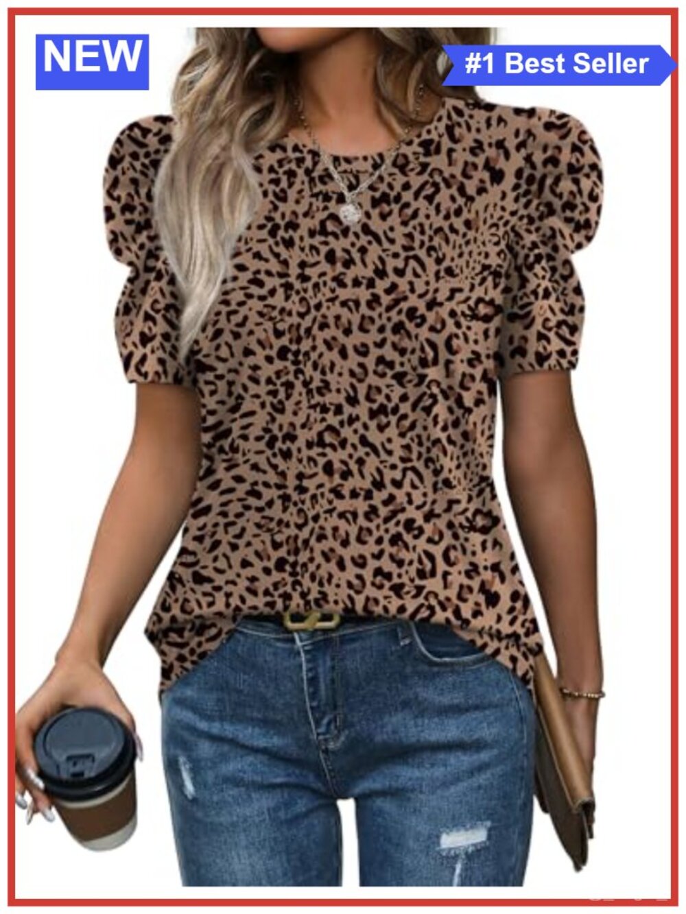 Women's Puff Sleeve Crewneck Tee - Soft Stretchy Blouse, Dressy Casual Summer